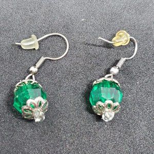 Handmade Artisan Earrings Green Bead Hook Back